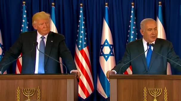 2017 Prezydent Usa Donald Trump Premier Izraela Benjamin Netanyahu Wymieniają — Wideo stockowe