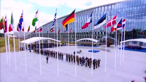 2018 Dignitari Internazionali Posano Una Foto Gruppo Vertice Nato Bruxelles — Video Stock