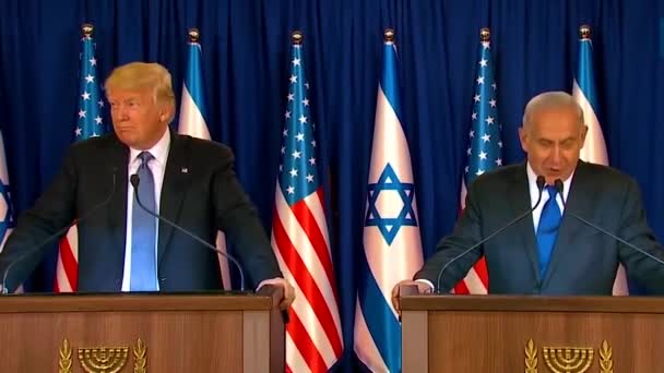 2017 Prezydent Usa Donald Trump Premier Izraela Benjamin Netanyahu Wymieniają — Wideo stockowe