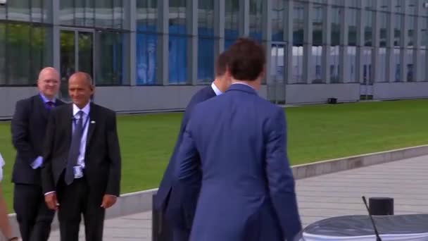 2018 Primer Ministro Canadiense Justin Trudeau Llega Cumbre Otan Bruselas — Vídeo de stock