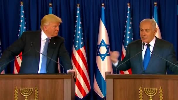 2017 도널드 트럼프 대통령 이스라엘 벤자민 네타냐후가 예루살렘 방문중에 의견을 — 비디오