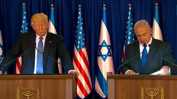2017年 ドナルド トランプ米大統領とベンヤミン ネタニヤフ首相がエルサレム訪問中に意見交換を行う トランプは中東についてのビジョンを持っていることを祝福されています — ストック動画