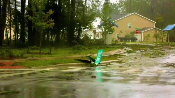 2018 После Урагана Флоренс Пригороде Северной Каролины Сбиты Деревья Дорогах — стоковое видео