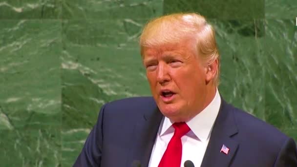 2018年 美国总统唐纳德 特朗普在纽约联合国大会上发表演讲 抨击伊朗和伊朗政权腐败 — 图库视频影像