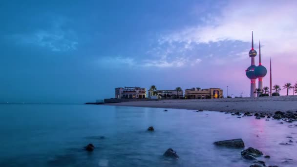 2018 Рассвет Солнца Над Пляжем Кувайте Фоне Достопримечательности Кувайт — стоковое видео