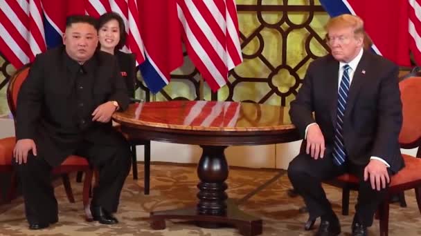 2019 President Donald Trump Meets North Korean President Kim Jong — Stock Video