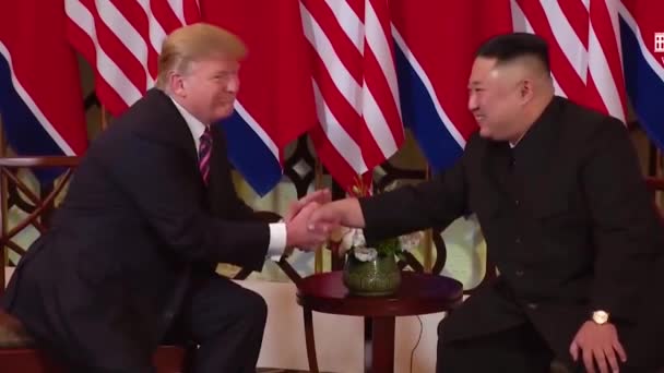 2019 President Donald Trump Meets North Korean President Kim Jong — Stock Video