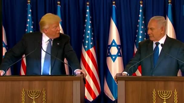 2017 Prezydent Usa Donald Trump Premier Izraela Benjamin Netanyahu Wymieniają — Wideo stockowe