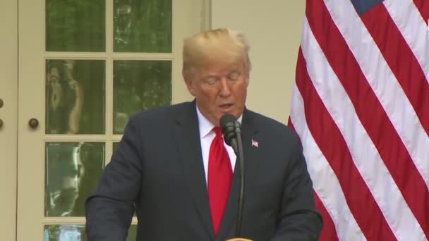 2018 President Donald Trump Van Een Gezamenlijke Persconferentie Met Jean — Stockvideo