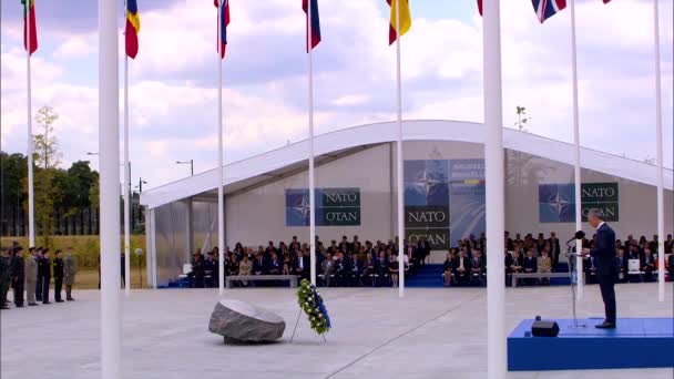 2018 Secrétaire Général Otan Jens Stoltenberg Prononce Discours Sommet Bruxelles — Video