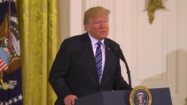 2018 Usa President Donald Trump Ger Kommentarer Vid Vita Husets — Stockvideo