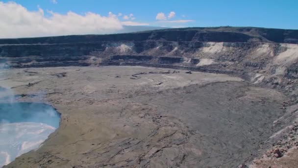 Panning High Angle Shot Summit Vent Lava Lake Kilauea Vulcano — Video Stock