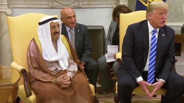 2018年 ドナルド トランプ米大統領がホワイトハウスでクウェート国のアミールと会談し ウッドワードの本をフィクション作品として議論 — ストック動画
