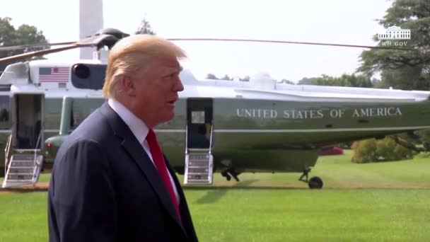 2018 Президент Сша Дональд Трамп Відповідає Питання Про Скасування Безпеки — стокове відео