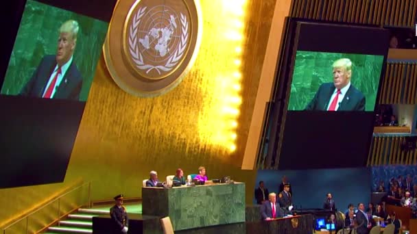 2018 Президент Сша Дональд Трамп Звертається Генеральної Асамблеї Організації Єднаних — стокове відео