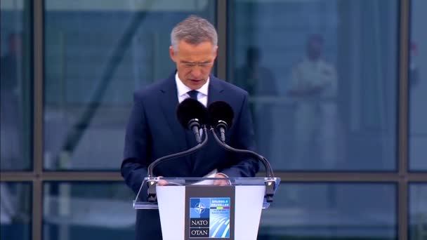 2018 Jens Stoltenberg Nato Főtitkára Beszédet Mond Belgiumi Brüsszeli Csúcstalálkozón — Stock videók