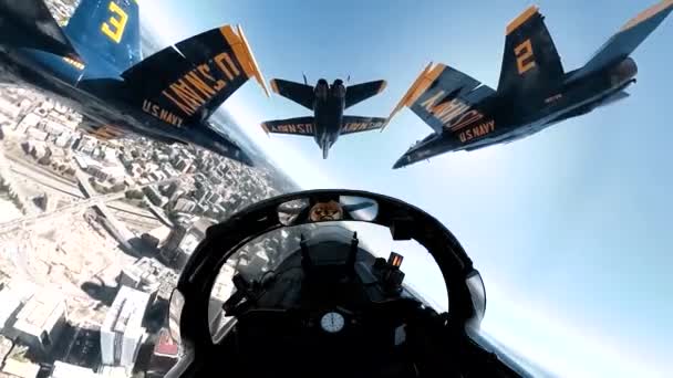 Circa 2020 Aéreo Cockpit Anjo Azul Marinho Voando Formação Homenageando — Vídeo de Stock