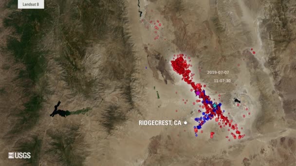 卫星图像显示 2019年7月地震造成加利福尼亚州Ridgecrest附近的土地破裂和转移 — 图库视频影像