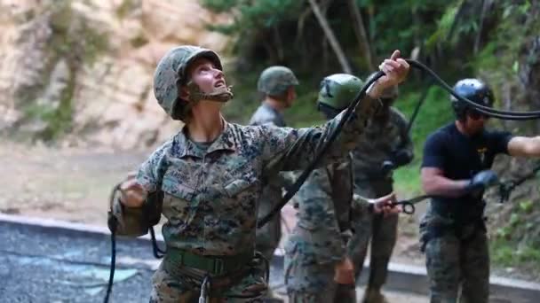 2019 米海兵隊と第3海兵物流グループの米海軍水兵が沖縄でのジャングル戦争とサバイバル訓練に参加 Japan — ストック動画