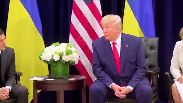 2019 Ukrainas President Volodymyr Zelensky Träffar Usa President Donald Trump — Stockvideo