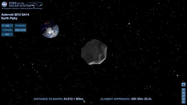 美国航天局关于小行星在空间中移动并接近地球的动画 — 图库视频影像