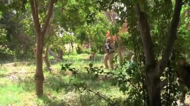 Marineinfanteristen Patrouillieren Durch Einen Wald Afghanistan Gefolgt Von Kleinen Kindern — Stockvideo