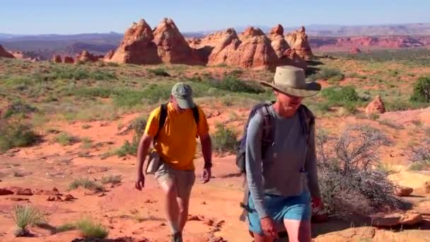 Hikers Explore Paria Canyon Wilderness Arizona — Stock Video