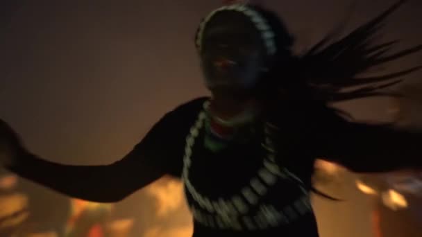African Tribal Dancers Dance Drum Rhythms Front Bon Fire West — Stock Video