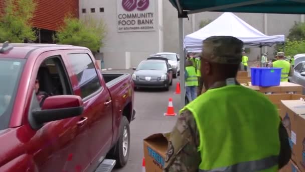 2020 Covid Coronavirus Epidemic Outbreak Members Armed Forces Hand Out — Stock Video