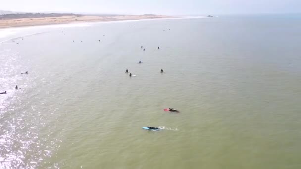 2020 Aerolínea Sobre Los Surfistas Disfrutando Las Olas Navegando Frente — Vídeo de stock