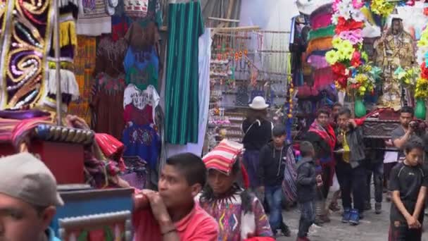 Semaine Sainte Pâques Procession Catholique Chichicastenango Guatemala Marché Ville Est — Video