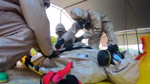 2019 Kemisk Spill Eller Giftgas Attack Hazmat Simulering Utförs Amerikanska — Stockvideo