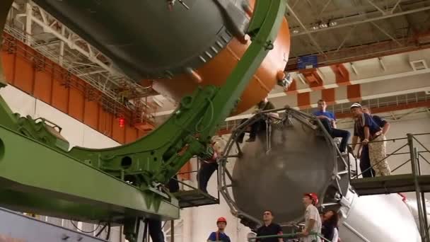 Russian Soyuz Rocket Assembled Readied Expedition — Stock Video
