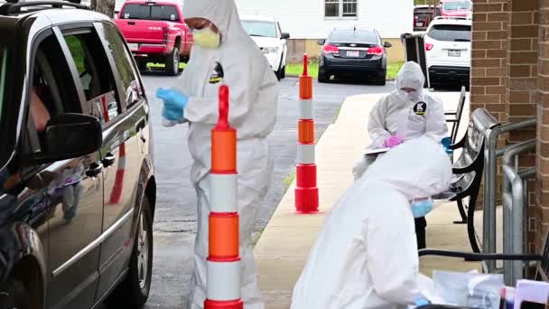 2020 Covid Coronavirus Patients Tested Drive Thru Clinic National Guard — Stock Video