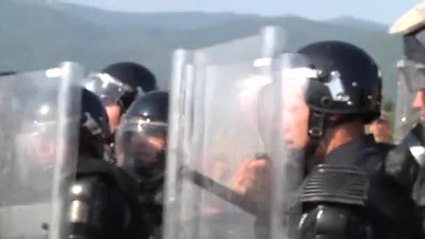 Поліцейський Поїзд Косова Бунт Або Протест Відповідь Поліції — стокове відео