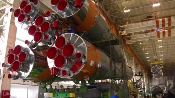 Russian Soyuz Rocket Assembled Readied Expedition — Stock Video