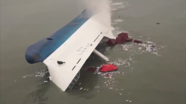 Luchtfoto Van Het Zinken Van Sewol Koreaanse Veerboot 2014 — Stockvideo