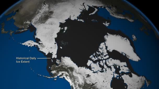 一个生动的全球地图显示了2017年北极的海冰形成 — 图库视频影像