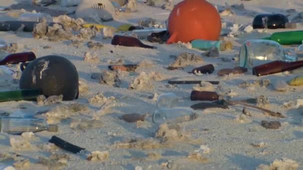 Tiro Basura Marina Basura Basura Escombros Encontrados Largo Las Playas — Vídeos de Stock