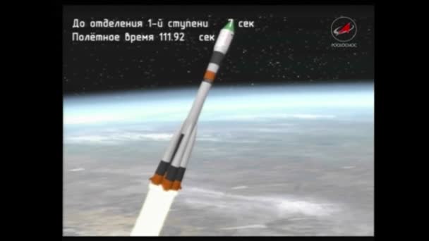 Película Animada Describe Varias Etapas Cohete Ruso Soyuz Vuelo — Vídeos de Stock