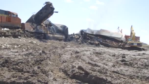 Les Conséquences Une Collision Frontale Entre Deux Trains Marchandises Texas — Video