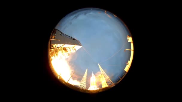 Extrem Fisheye Vidvinkel Nasa Orion Raketlyft Från Launchpad — Stockvideo