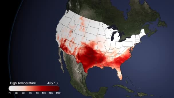 动画地图可视化显示了2012年袭击美国的热浪 — 图库视频影像