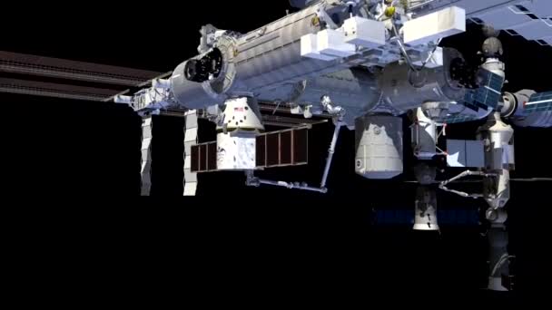 国際宇宙ステーションでの拡大可能な生息地のテストのアニメーションレンダリング — ストック動画