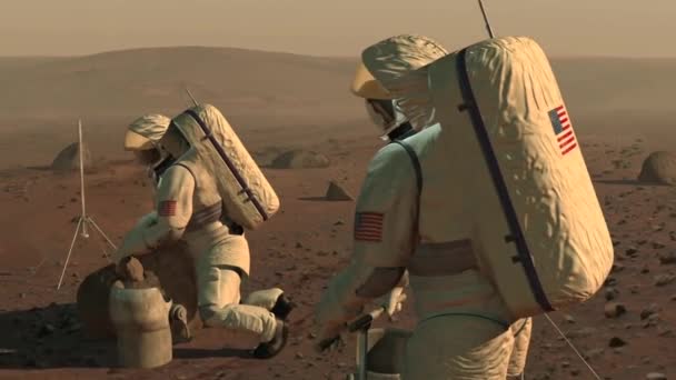 美国宇航局的动画序列想象宇航员在火星表面工作 — 图库视频影像