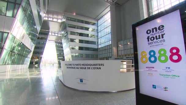 Zugang Roll Aufnahmen Des Neuen Nato Hauptquartiers Interieur Des Neuen — Stockvideo