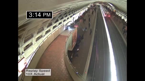 Humo Llena Túnel Del Metro Video Vigilancia — Vídeos de Stock