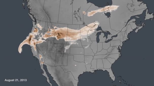 アニメーション地図の可視化は アメリカ全土の山火事の煙の汚染を示しています — ストック動画