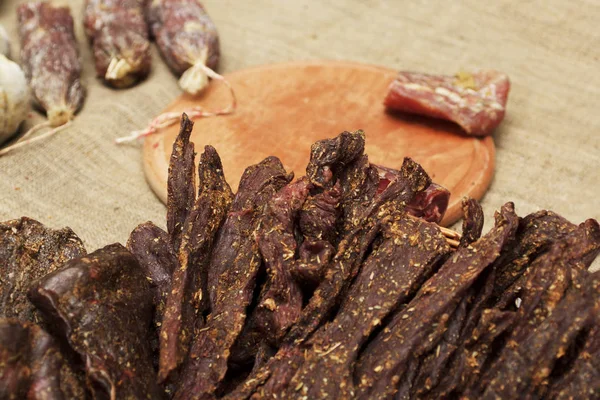 Dried meat beef jerky — Stock Photo, Image