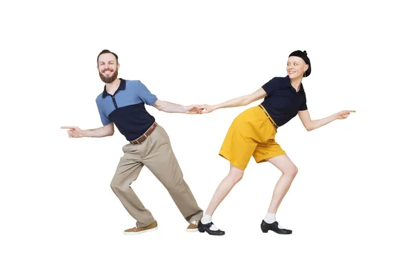 Lindy hop veya rocknroll dans boogie woogie dansçılar